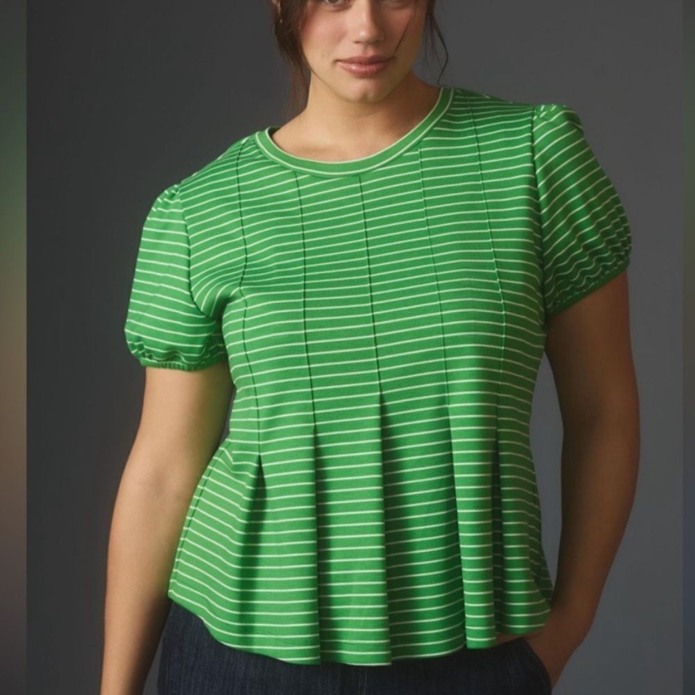 Anthropologie Maeve Corset Peplum Blouse Green Striped